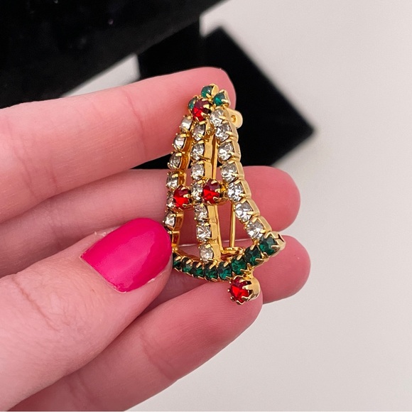 Vintage Rhinestone Christmas Holiday Winter Gifting Festive Bell Brooch / Pin - Picture 3 of 8